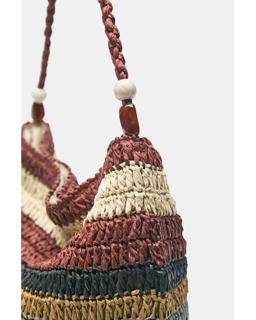 Pull&Bear Gray Striped Woven Tote Bag