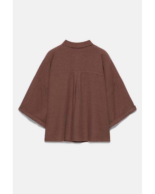 Camicia Con Lino di Pull&Bear in Brown