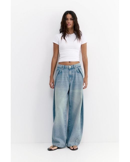 Pull&Bear Blue Pleated Balloon Fit Baggy Jeans