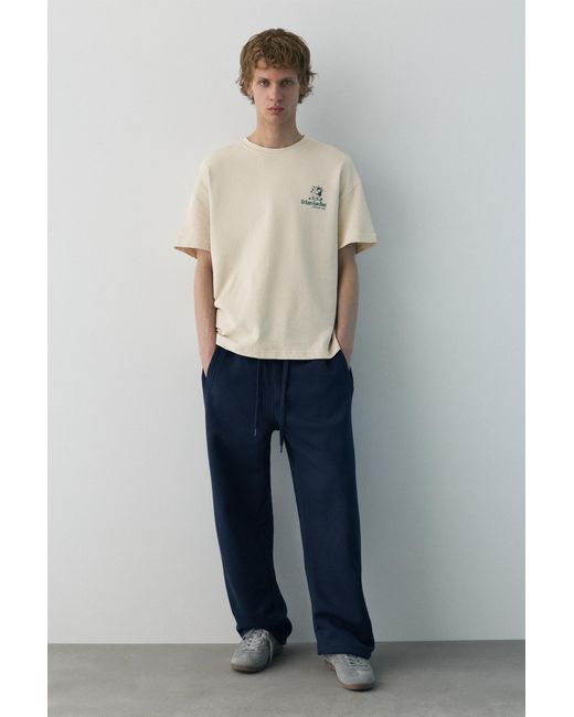 Pull&Bear Blue Structured Graphic T-Shirt for men