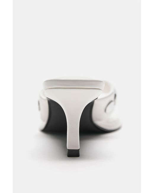Pull&Bear White Heeled Sandals With Studs