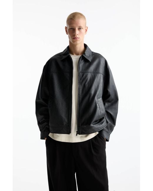 Pull&Bear Black P&B Label 100% Leather Jacket for men