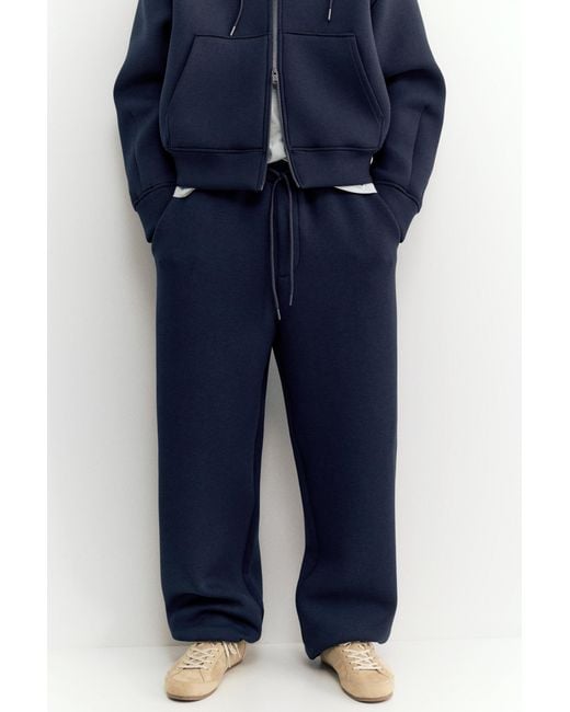 Pull&Bear Blue Neoprene-Effect Baggy Trousers for men