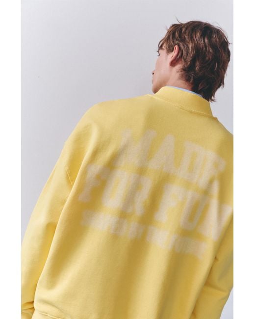 Pull&Bear Yellow Graphic Quarter-Zip Sweatshirt for men