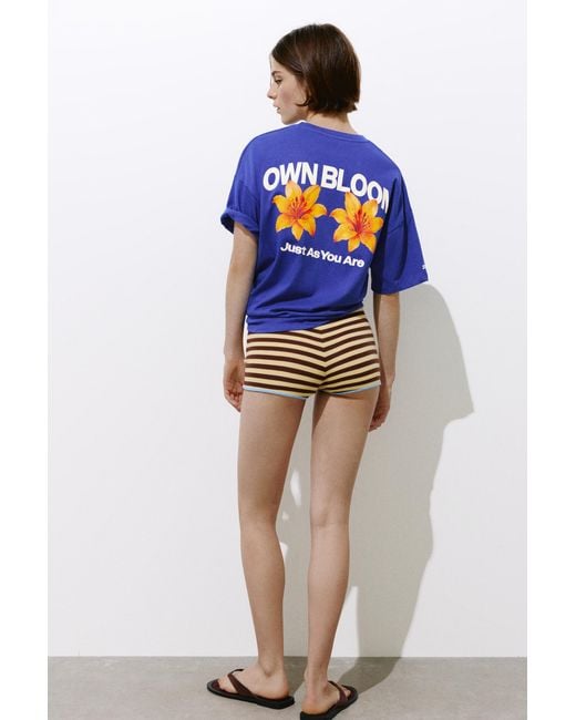 Pull&Bear Blue Oversize T-Shirt With Floral Graphic