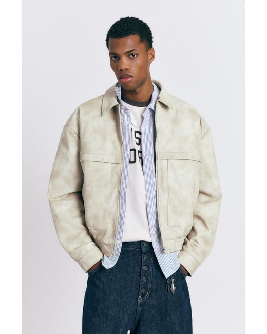 Pull&Bear Blue Leather Effect Jacket for men