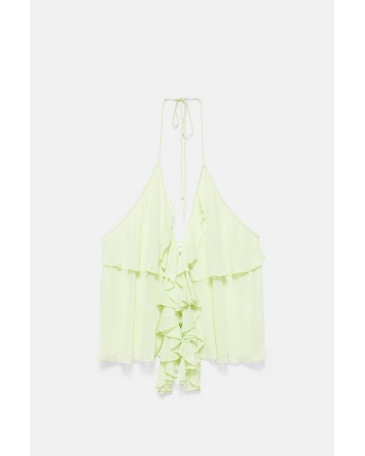 Pull&Bear White Halter Neck Ruffle Top