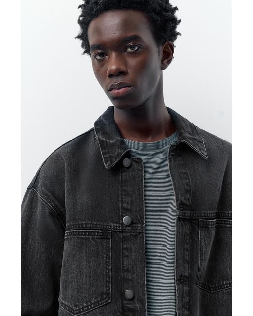 Pull&Bear Black Denim Trucker Jacket for men