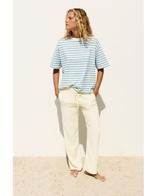 Pull&Bear Blue Oversize Striped T-Shirt