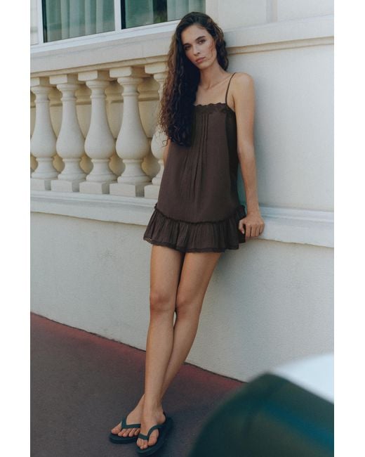 Pull&Bear Brown Frill Strap Dress