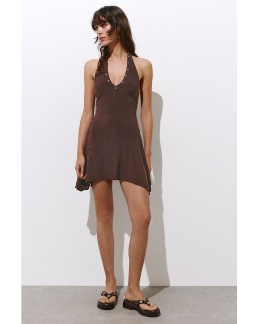 Pull&Bear Brown Short Studded Halter Dress