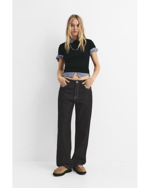 Pull&Bear Blue Star Embroidered Jeans