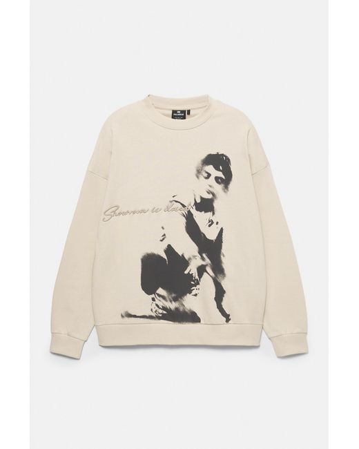 Pull&Bear Blue Graphic Round Neck Sweatshirt for men