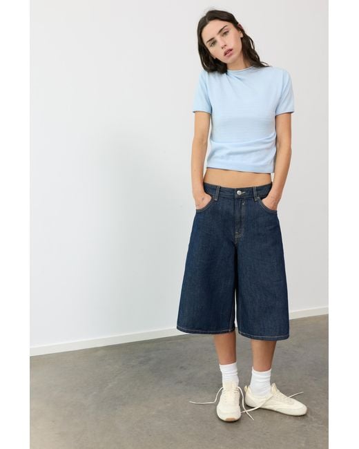 Pull&Bear Blue Fitted Short Sleeve Jumper