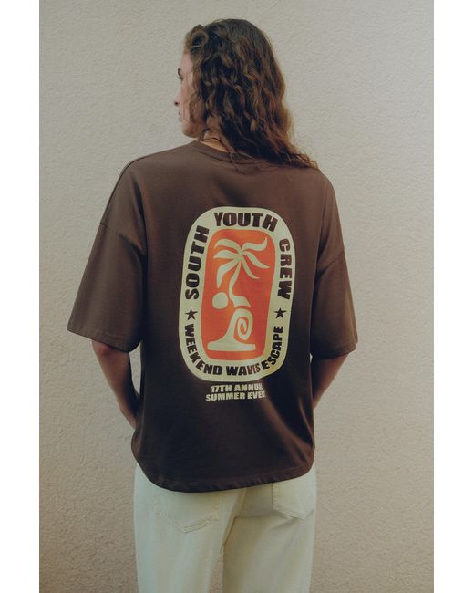 Pull&Bear Green Chocolate Palm Tree Graphic T-Shirt