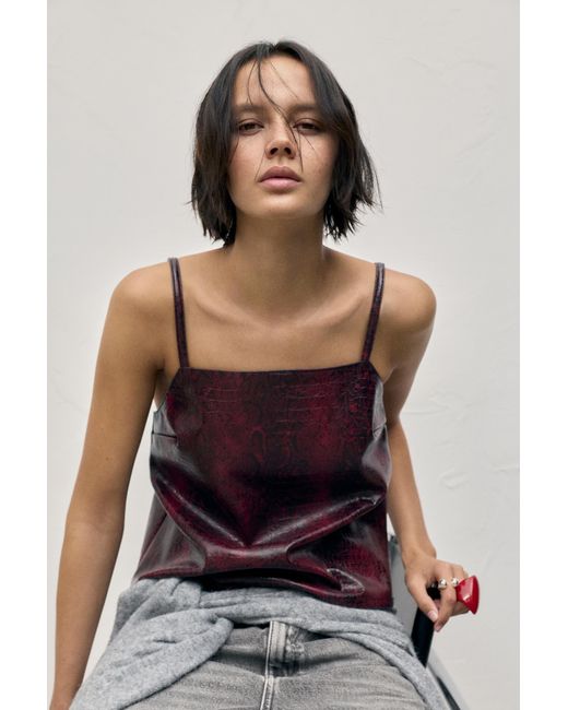 Pull&Bear Red Crocodile Leather Effect Strappy Top
