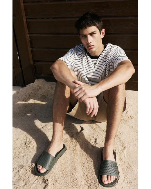 Pull&Bear Black Stwd Rubberised Sandals for men