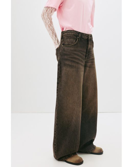 Pull&Bear Brown Baggy-Balloon-Jeans Mit Waschung