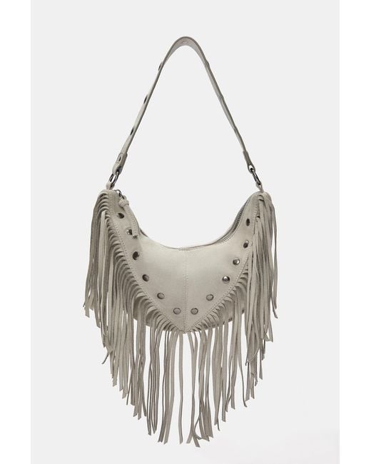 Pull&Bear White Schultertasche Mit Fransen Und Nieten
