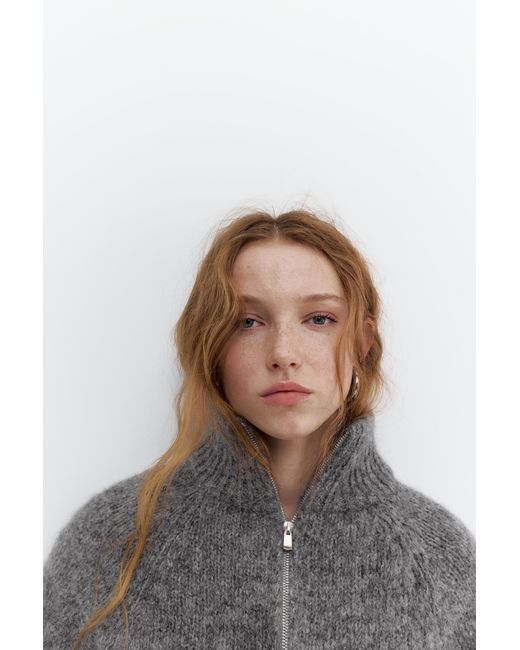 Pull&Bear Gray Quarter-Zip Jumper