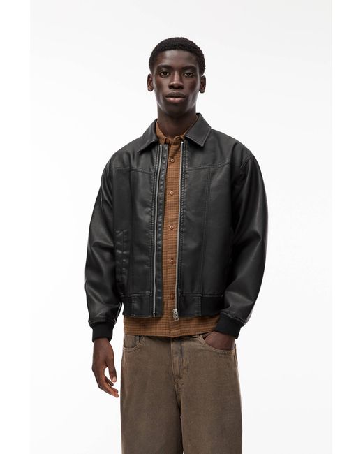 Pull&Bear Black Faux Leather Jacket for men