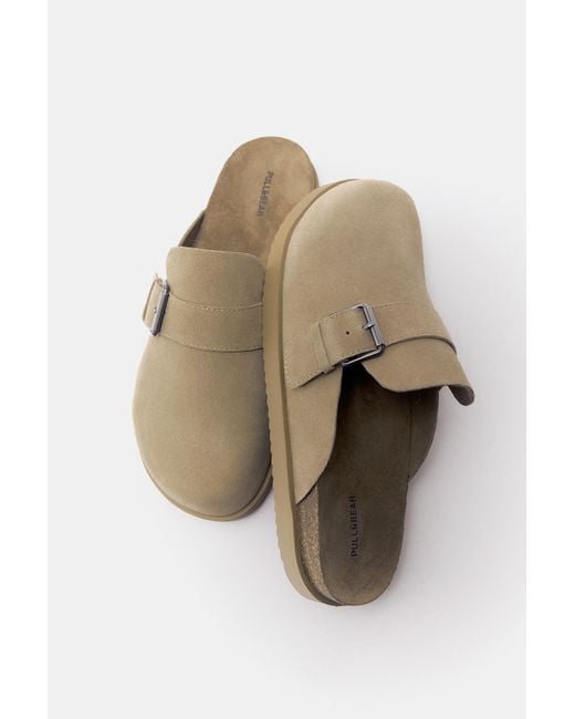 Pull&Bear Natural Leather Buckle Clogs for men