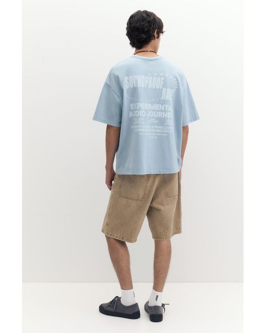 Pull&Bear Blue Stwd Boxy T-Shirt for men