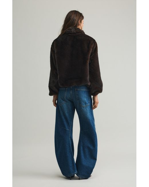 Pull&Bear Black Faux Fur Jacket With High Neck