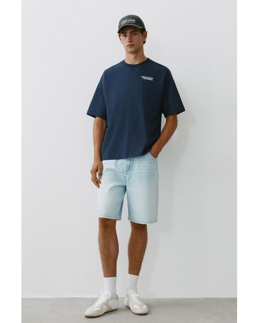 Pull&Bear Blue Creative Laboratory Graphic T-Shirt for men