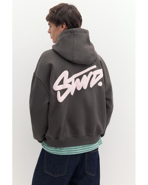 Pull&Bear Gray Stwd Boxy-Fit Hoodie for men