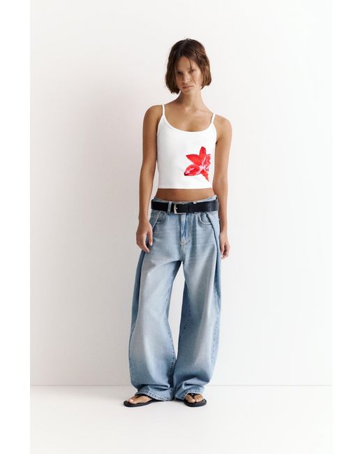 Pull&Bear Natural Hibiscus Flower Strappy Top