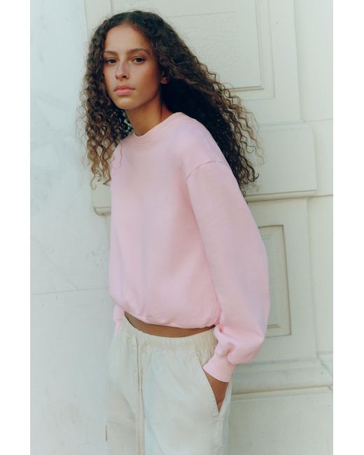 Pull&Bear Pink Cropped Round Neck Sweatshirt