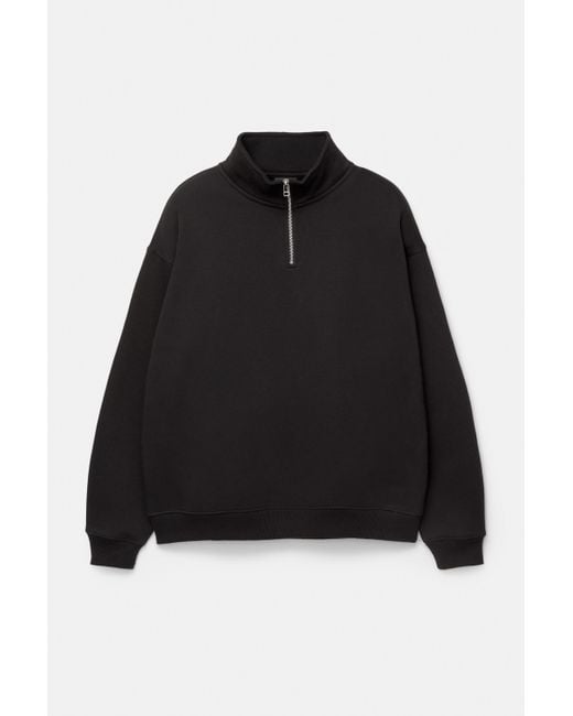 Pull&Bear Basic Sweater Met Ritskraag in het Black voor heren