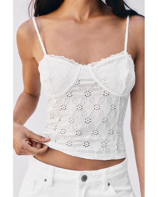 Pull&Bear Gray Swiss Embroidery Strappy Corsetry-Inspired Top