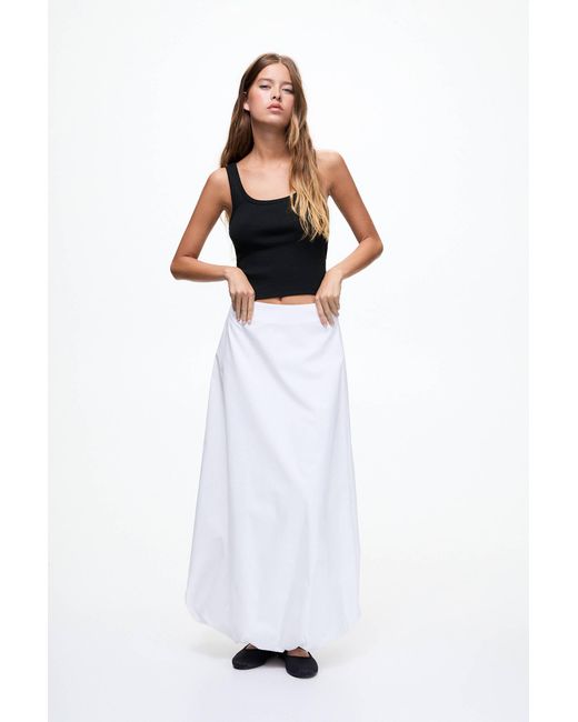 Pull&Bear White Balloon Midi Skirt