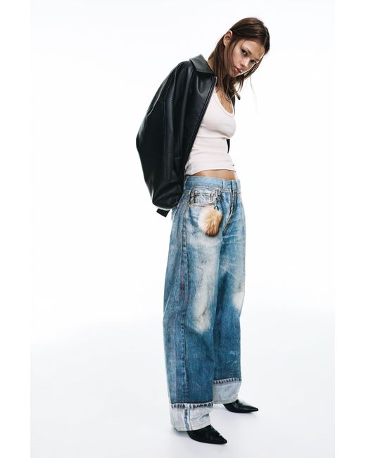 Pull&Bear Blue Baggy Print Jeans