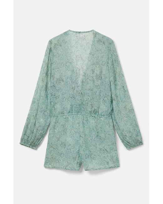 Pull&Bear Green Printed Short Romper With Ruching