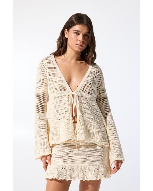 Pull&Bear Natural Crochet Cardigan With Tie Detail