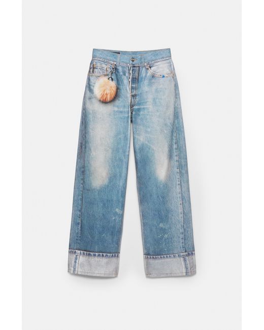 Pull&Bear Blue Baggy Print Jeans