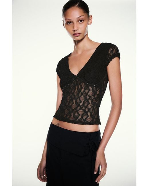 Pull&Bear Black Studded Lace T-Shirt
