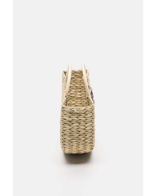 Pull&Bear Black Embellished Raffia Basket Handbag