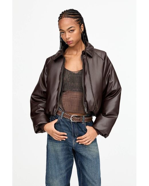 Pull&Bear Black Faux Leather Bomber Jacket