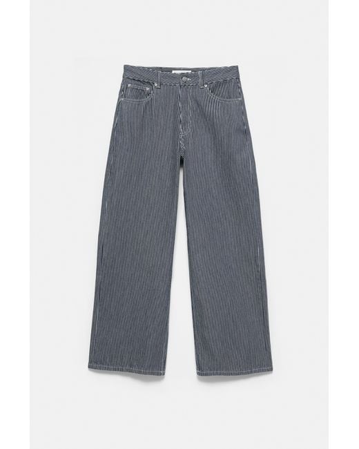 Pull&Bear Blue Low-Rise Striped Baggy Jeans