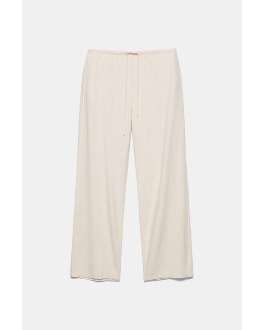 Pull&Bear White Linen Blend Jogger Trousers