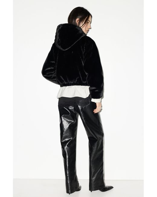 Pull&Bear Black Faux Fur Hooded Jacket