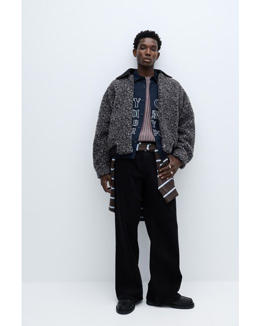 Pull&Bear Blue Bias Cut Knit Bomber Jacket for men