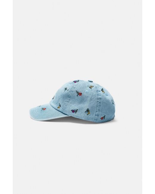 Pull&Bear Blue Embroidered Floral Cap