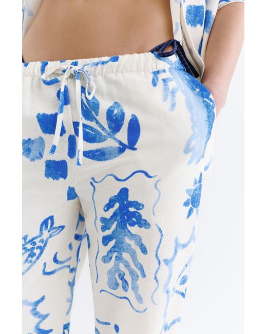 Pull&Bear Blue Flowing Marine Print Trousers