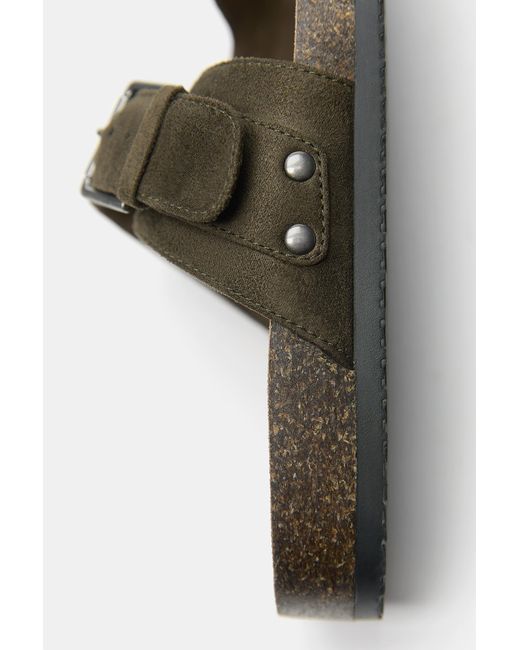 Pull&Bear Green Buckled Sandals for men