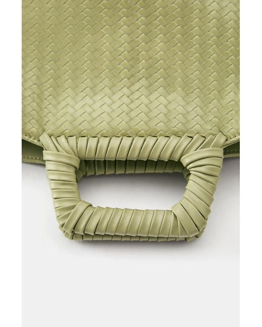 Pull&Bear Green Mini Woven Basket Bag